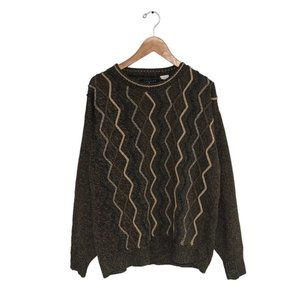 Vintage Protege Grandpa Knit Sweater Men’s Size Large Brown Zigzag Crewneck
